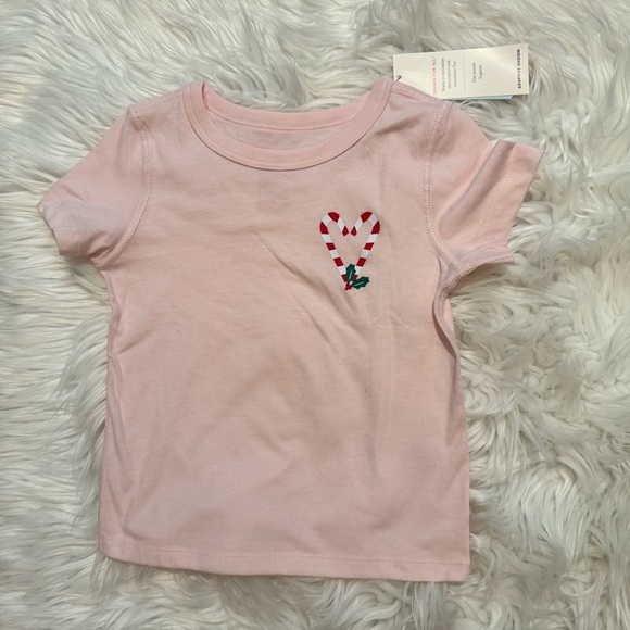 Cat & Jack NWT Pink Candy Cane Holiday Short Sleeve Tee Size 3T - Picture 1 of 5